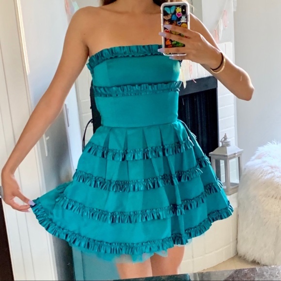 Betsey Johnson Teal Ruffle Dress with Tulle Lining Size 0 - Picture 1 of 12